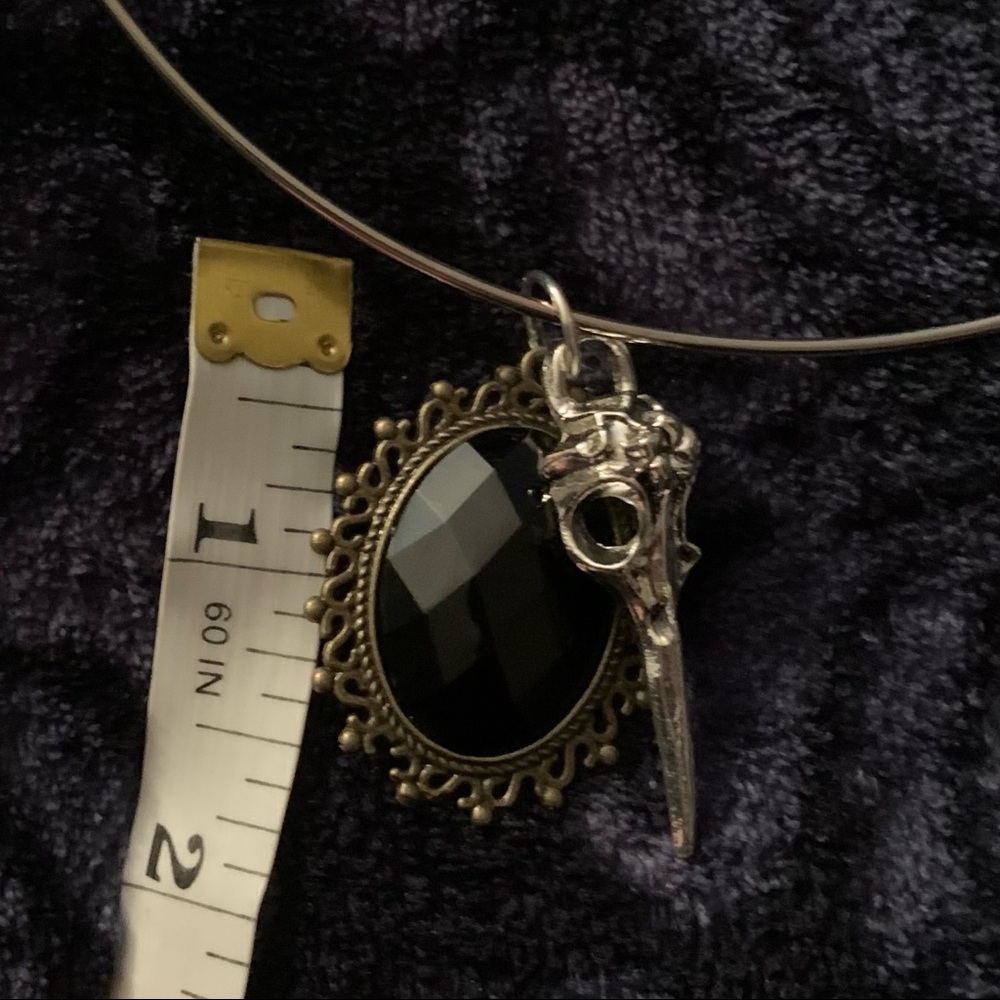 Goth bird skull black stone filigree ring necklace - Picture 4 of 7